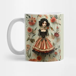 Cute Paper Doll With Fan Victorian Lace Dress Art Mug